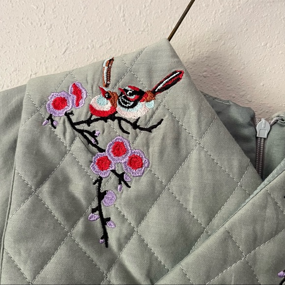 RaspberryPlum Green Cherry Blossom Bird Embroidered Quilted Dress Size 3-4 Years - Picture 10 of 12